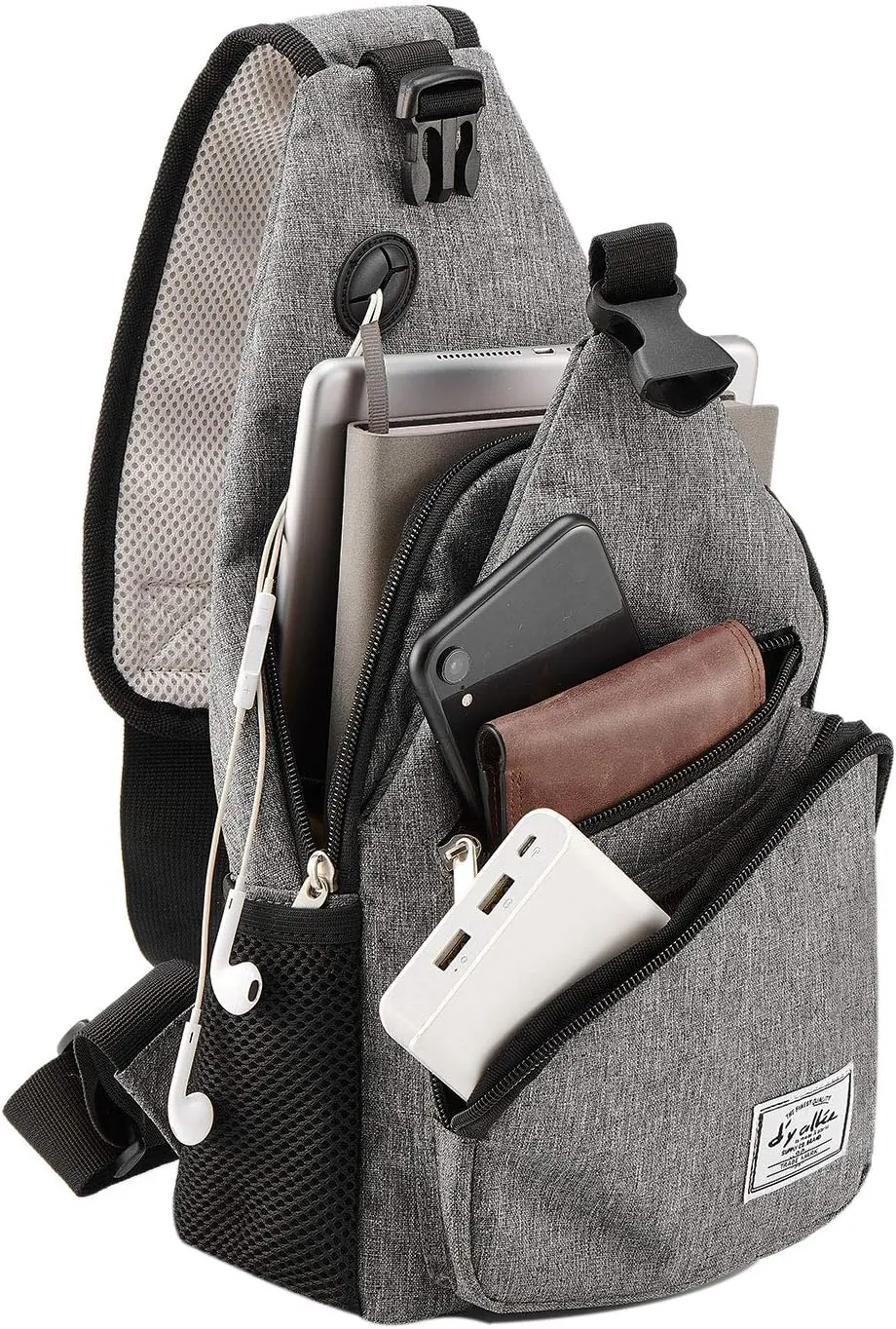 d'yallee 15.4" Sling Bag for Men Crossbody Shoulder Chest Bags Nylon for Travel Gym Sport Hiking with USB Charger Port 
