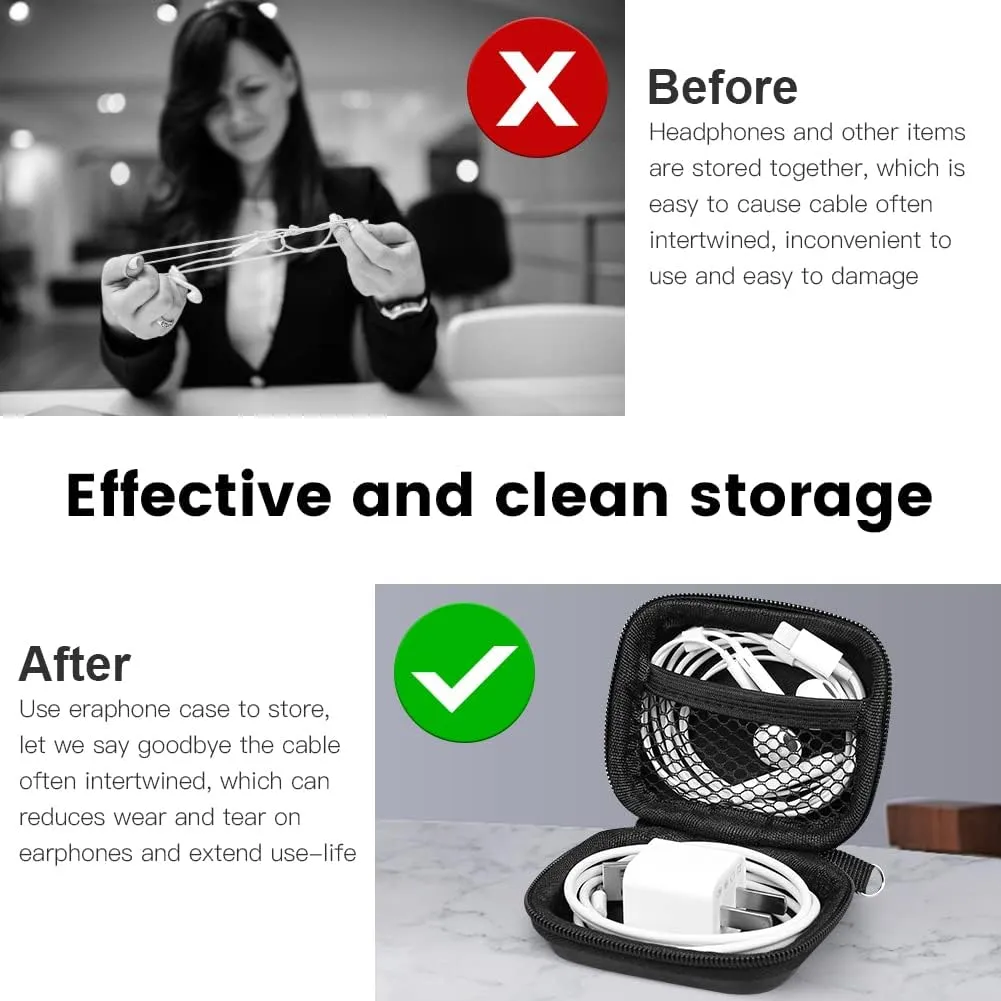 Earbud Case Holder Earphone Case Hard EVA Headphone Storage Bag Small Zipper Pouch Compatible with Wired Earbuds, JBL Vibe Beam, Tune 230NC TWS, TAGRY X08, Btootos A90 Pro, in Ear Monitor -with Clip