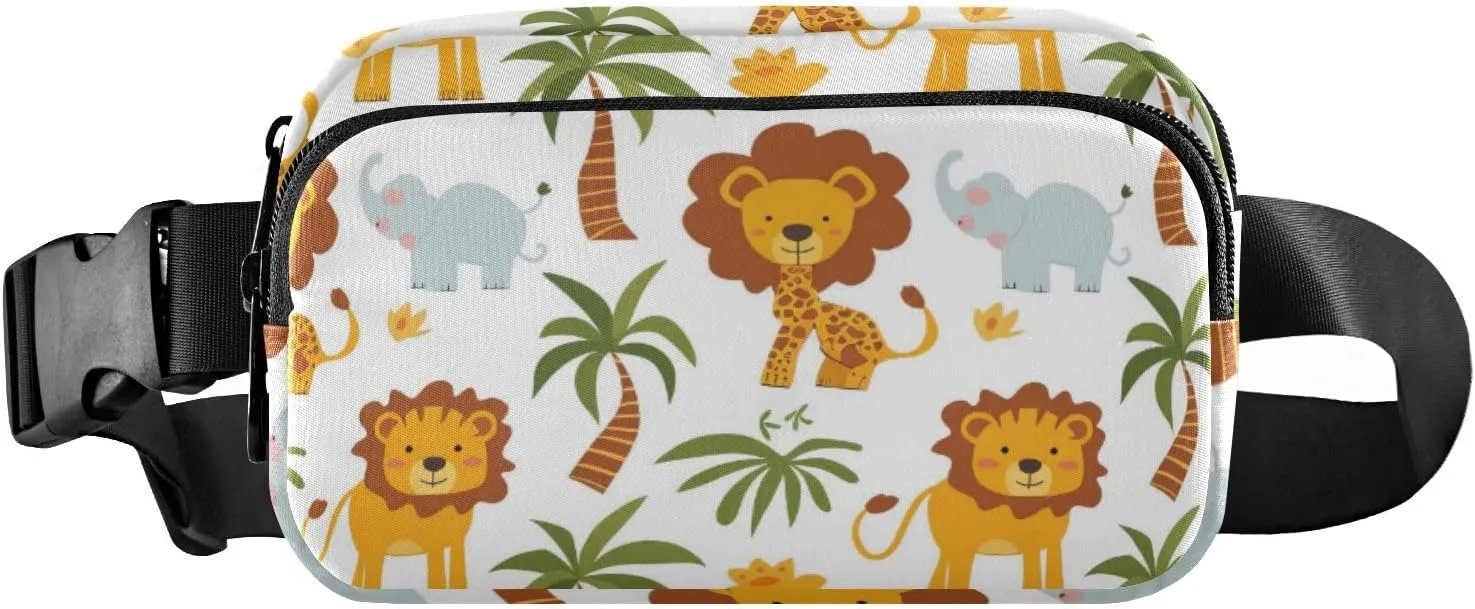 Fanny Pack for Women Men, Coconut Palm Lions Belt Bag Waist Pack Crossbody Bag Bum Bag with Adjustable Strap