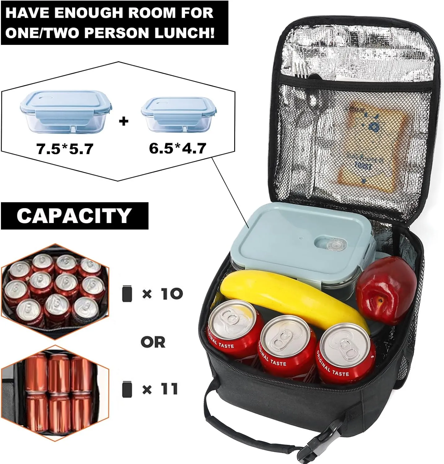 Femuar Lunch Box for Men Women Adults, Small Lunchbox for Work Picnic - Reusable Lunch bag Portable Lunch tote, Black