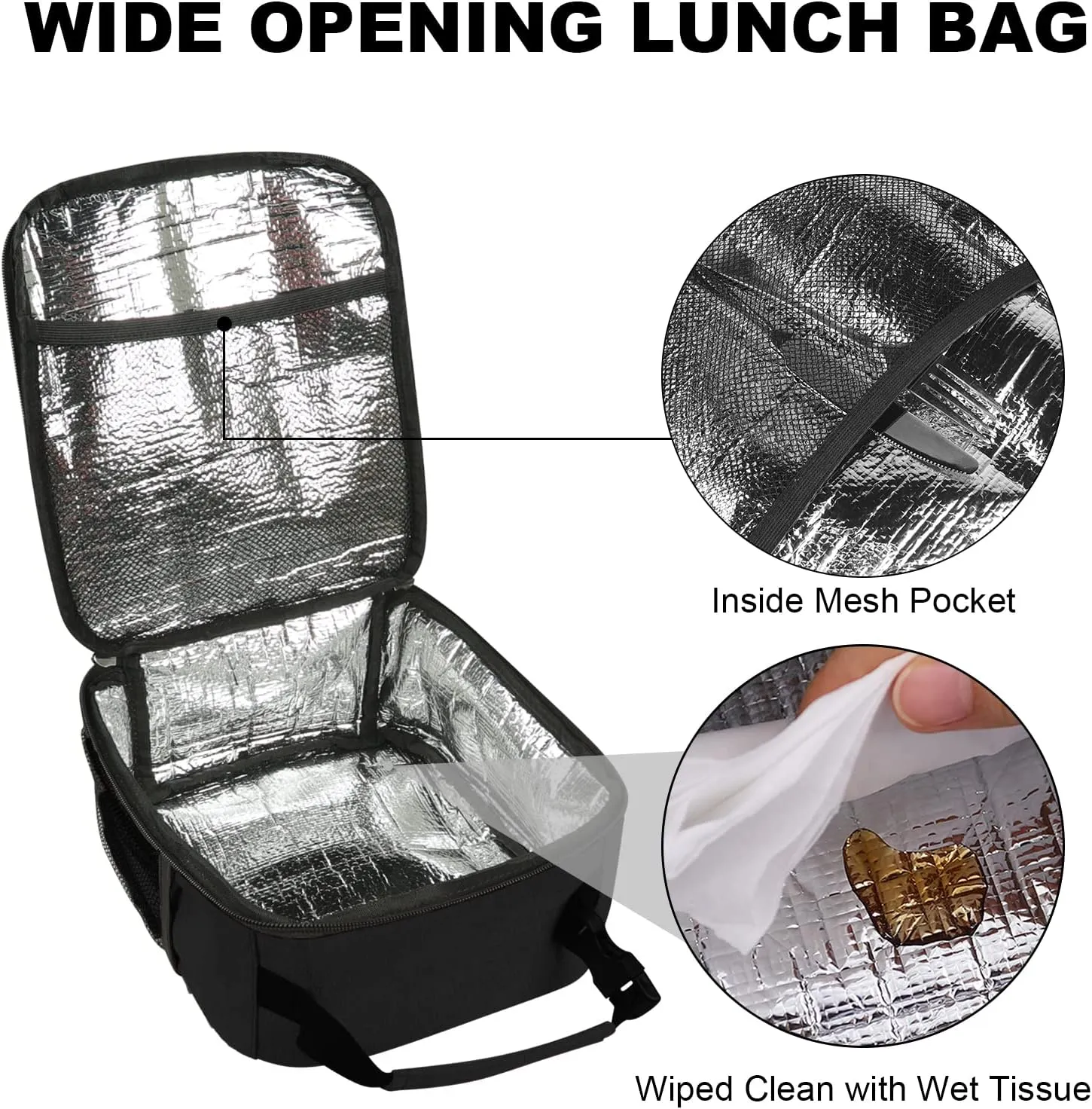 Femuar Lunch Box for Men Women Adults, Small Lunchbox for Work Picnic - Reusable Lunch bag Portable Lunch tote, Black