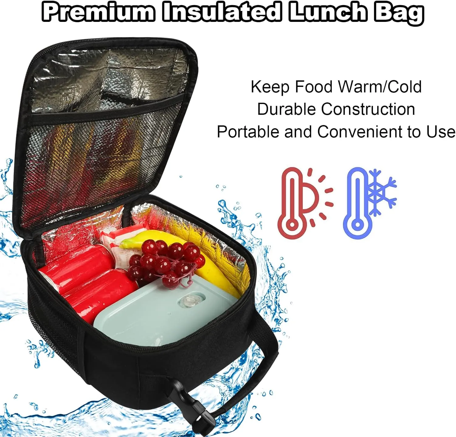 Femuar Lunch Box for Men Women Adults, Small Lunchbox for Work Picnic - Reusable Lunch bag Portable Lunch tote, Black