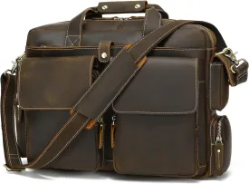 Full Grain Leather Briefcase Messenger Laptop Bag For Men Up To 17" Work Business Travel