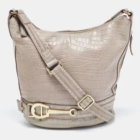 Grey Croc Embossed Leather Hobo