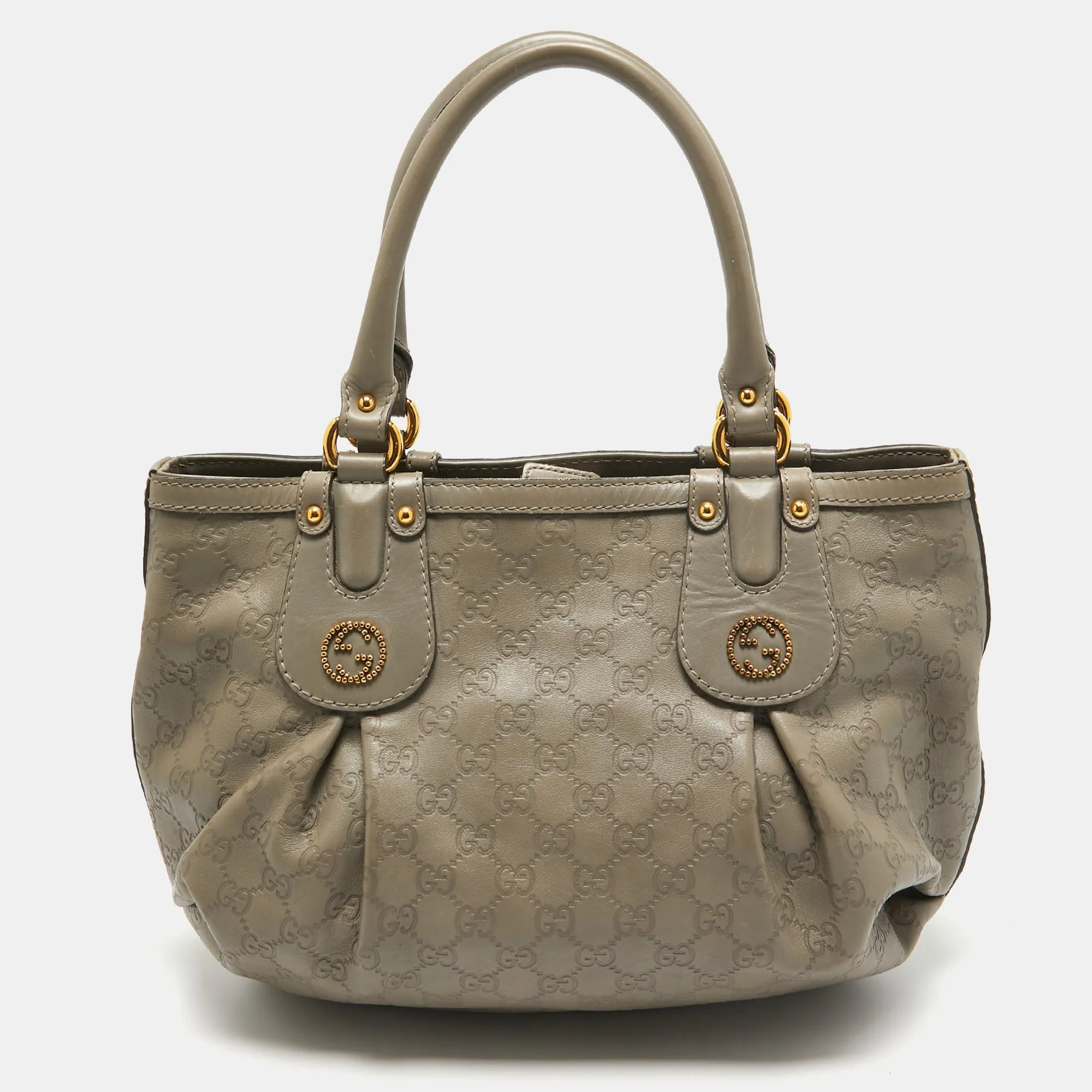 Grey Guccissima Leather Medium Scarlett Stud Interlocking Hobo