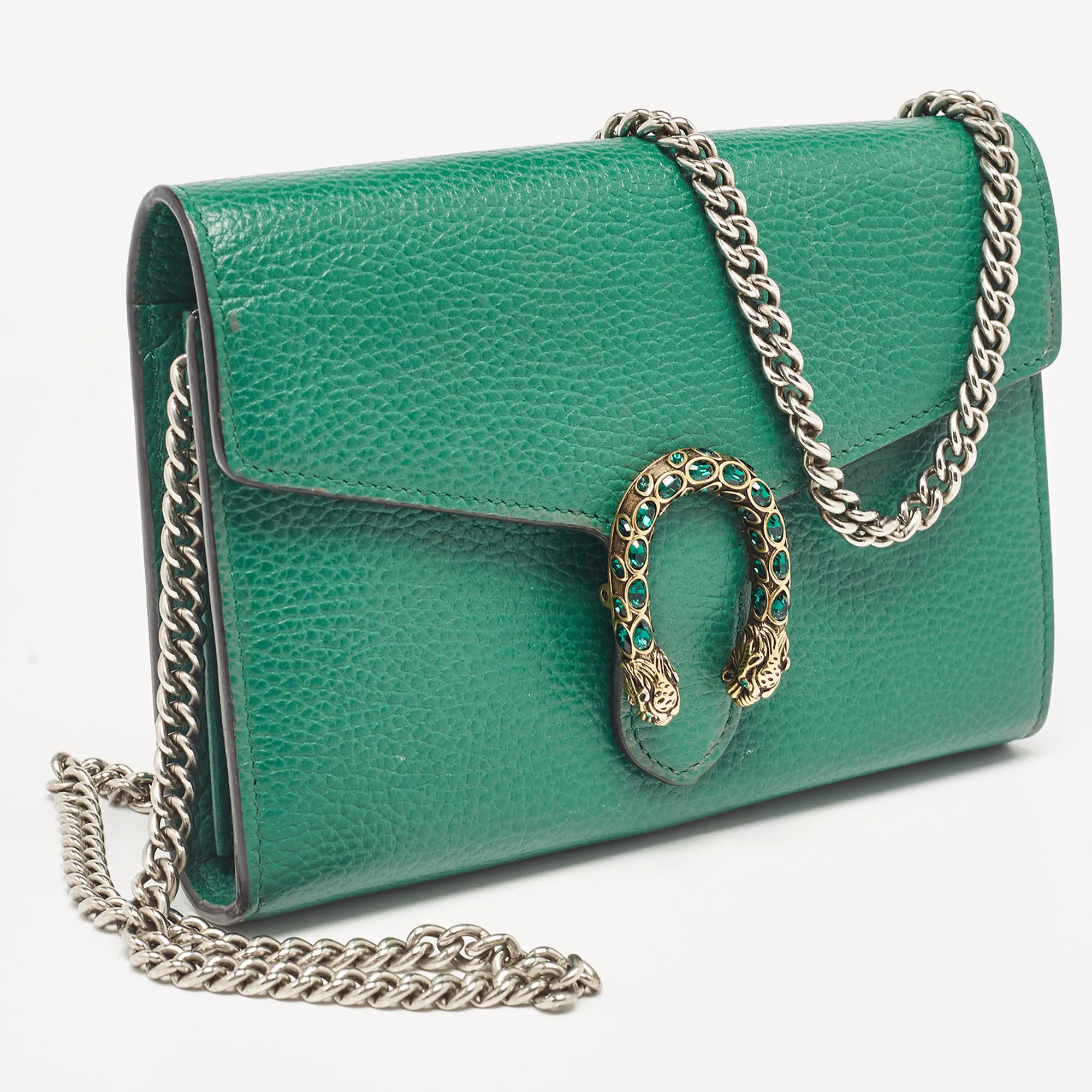 Gucci Green Leather Dionysus Wallet On Chain..