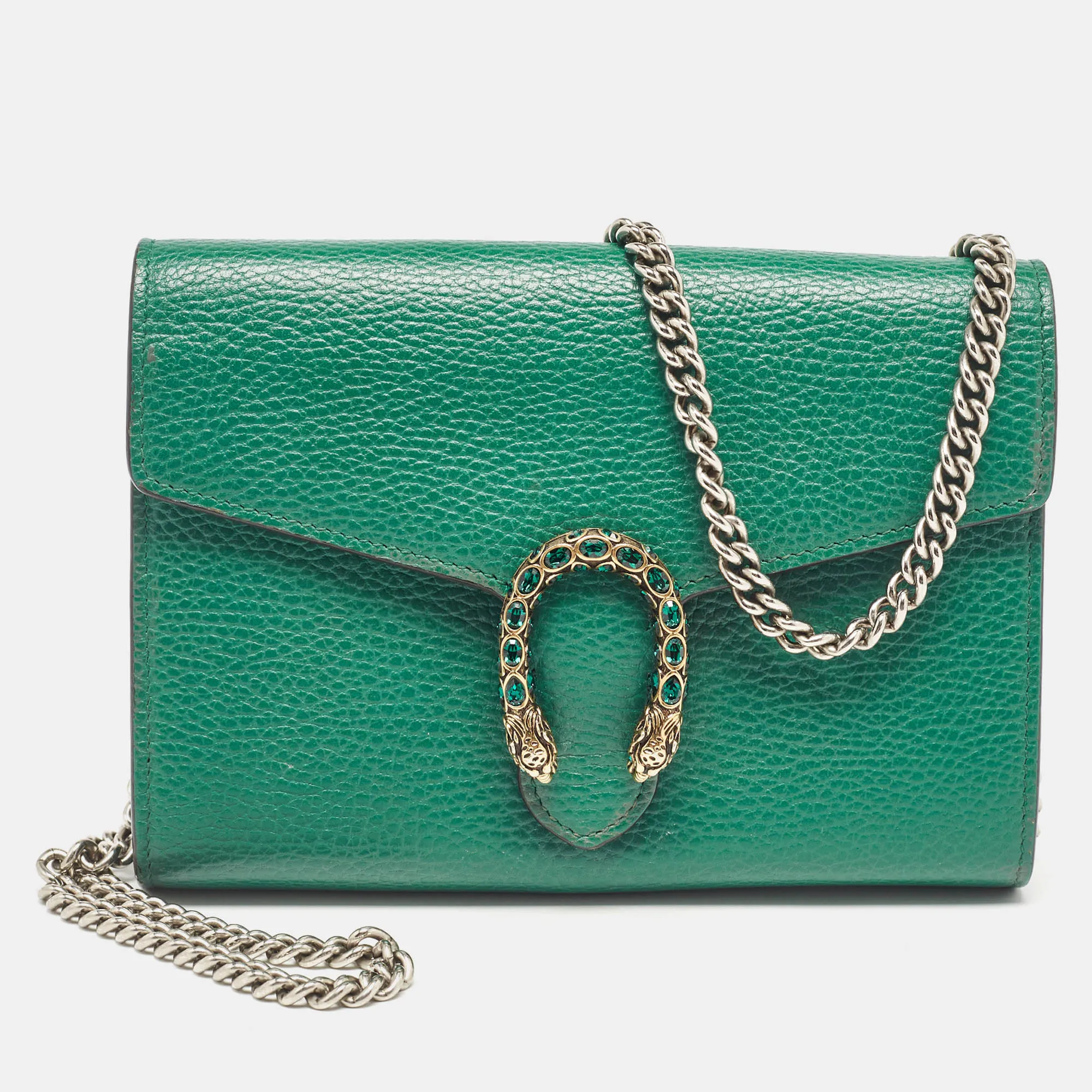 Gucci Green Leather Dionysus Wallet On Chain..