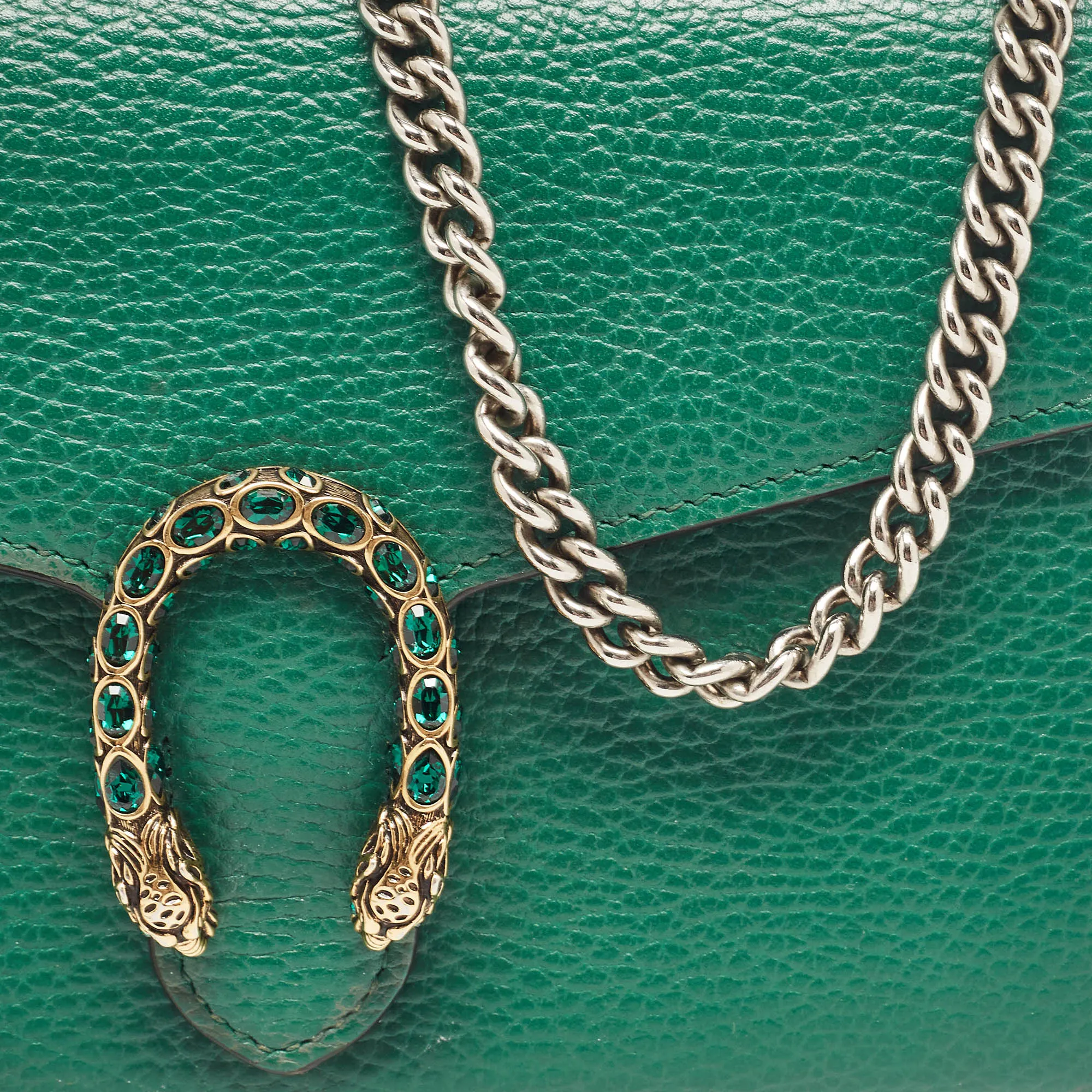 Gucci Green Leather Dionysus Wallet On Chain..