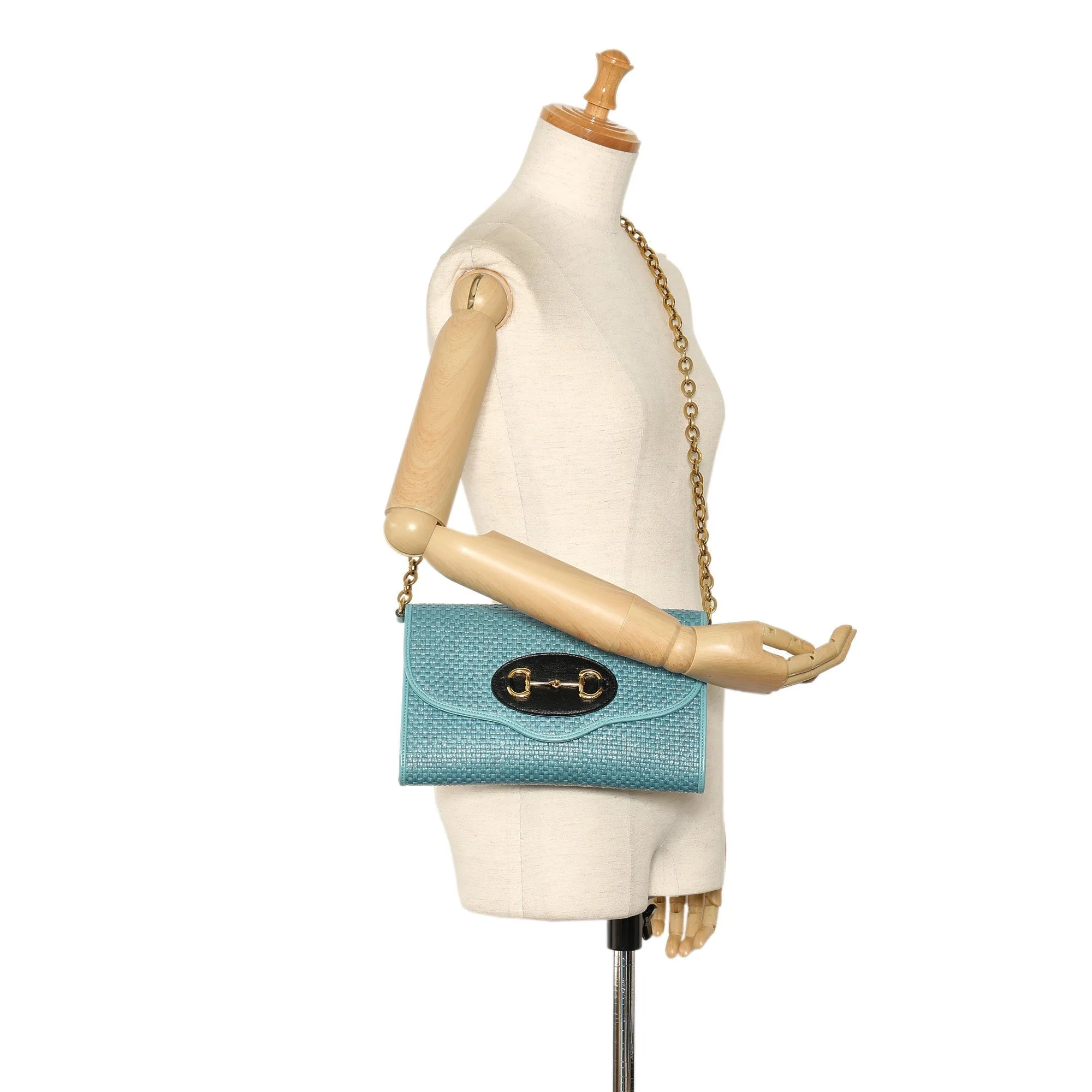 GUCCI Horsebit 1955 Raffia Chain Bag