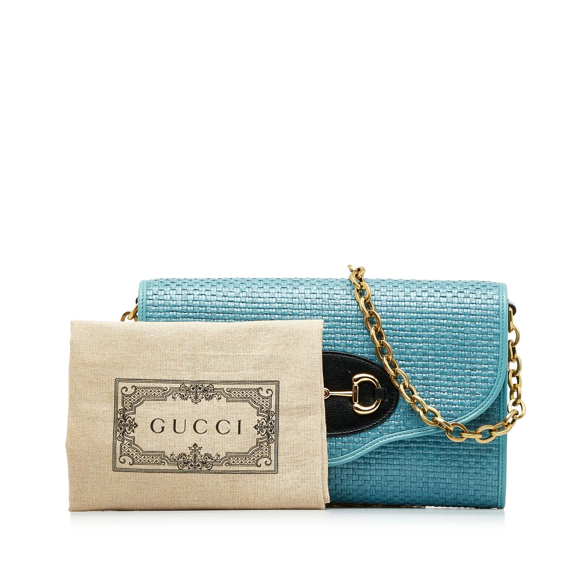 GUCCI Horsebit 1955 Raffia Chain Bag