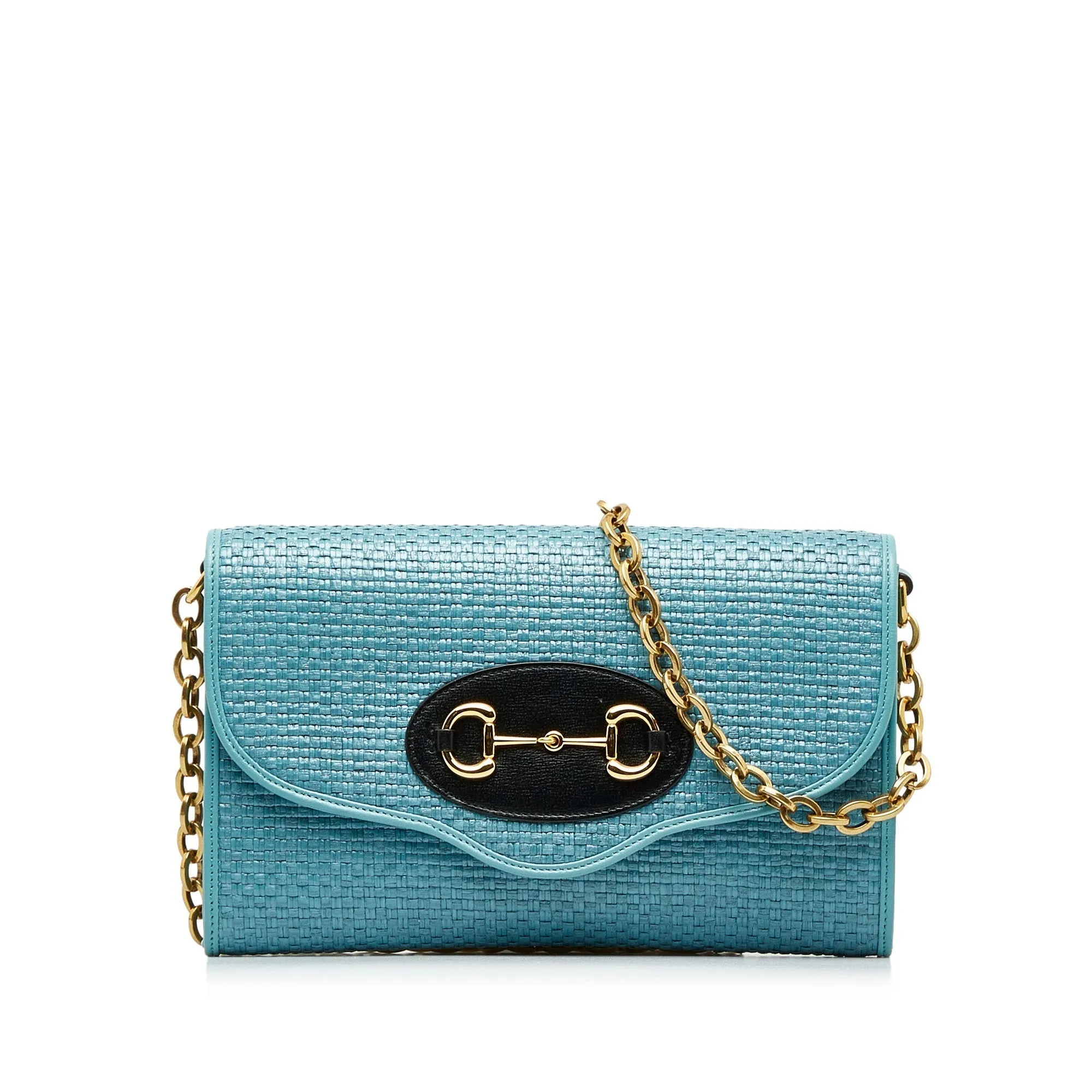 GUCCI Horsebit 1955 Raffia Chain Bag
