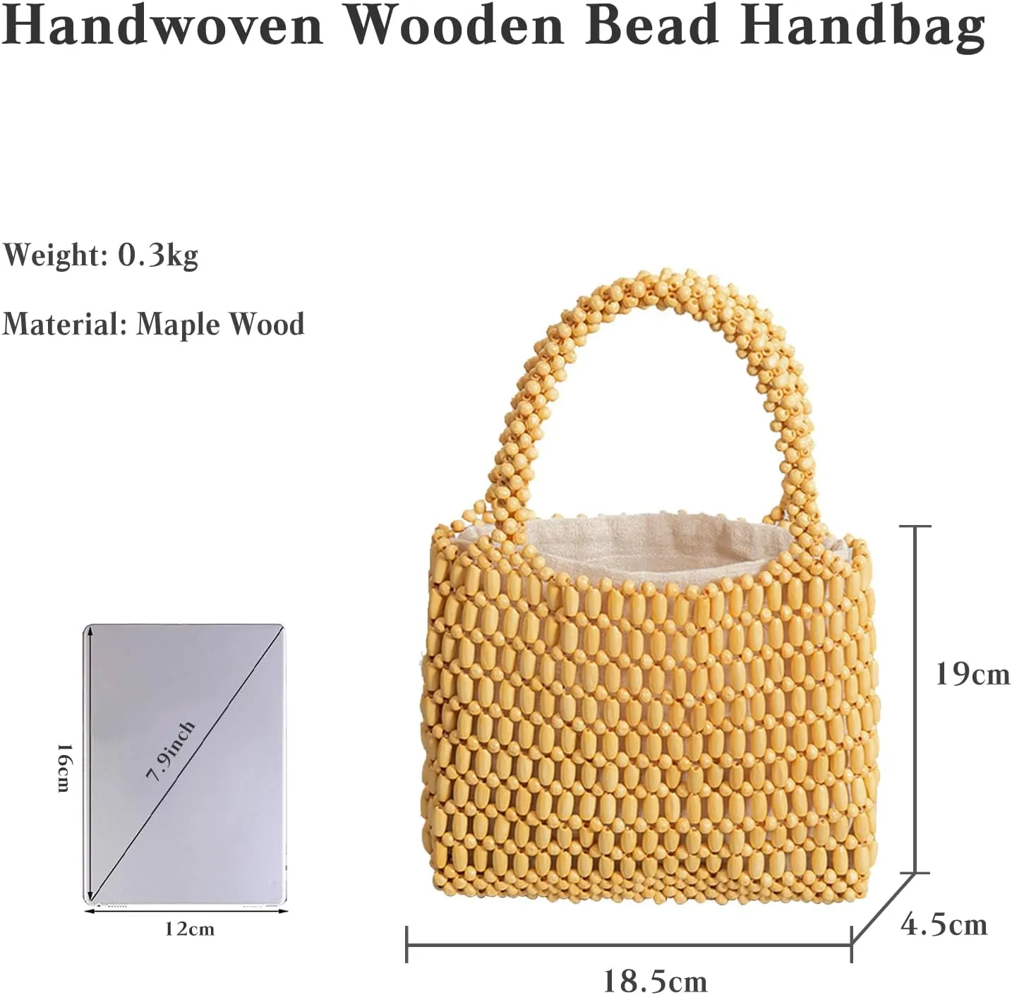 Handwoven Tote Bag for Women - Woven Drawstring Handbag - Bohemian Clutch & Summer Beach Bag