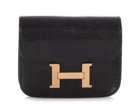 Hermès Black Shiny Lizard Constance Belt/Waist Bag