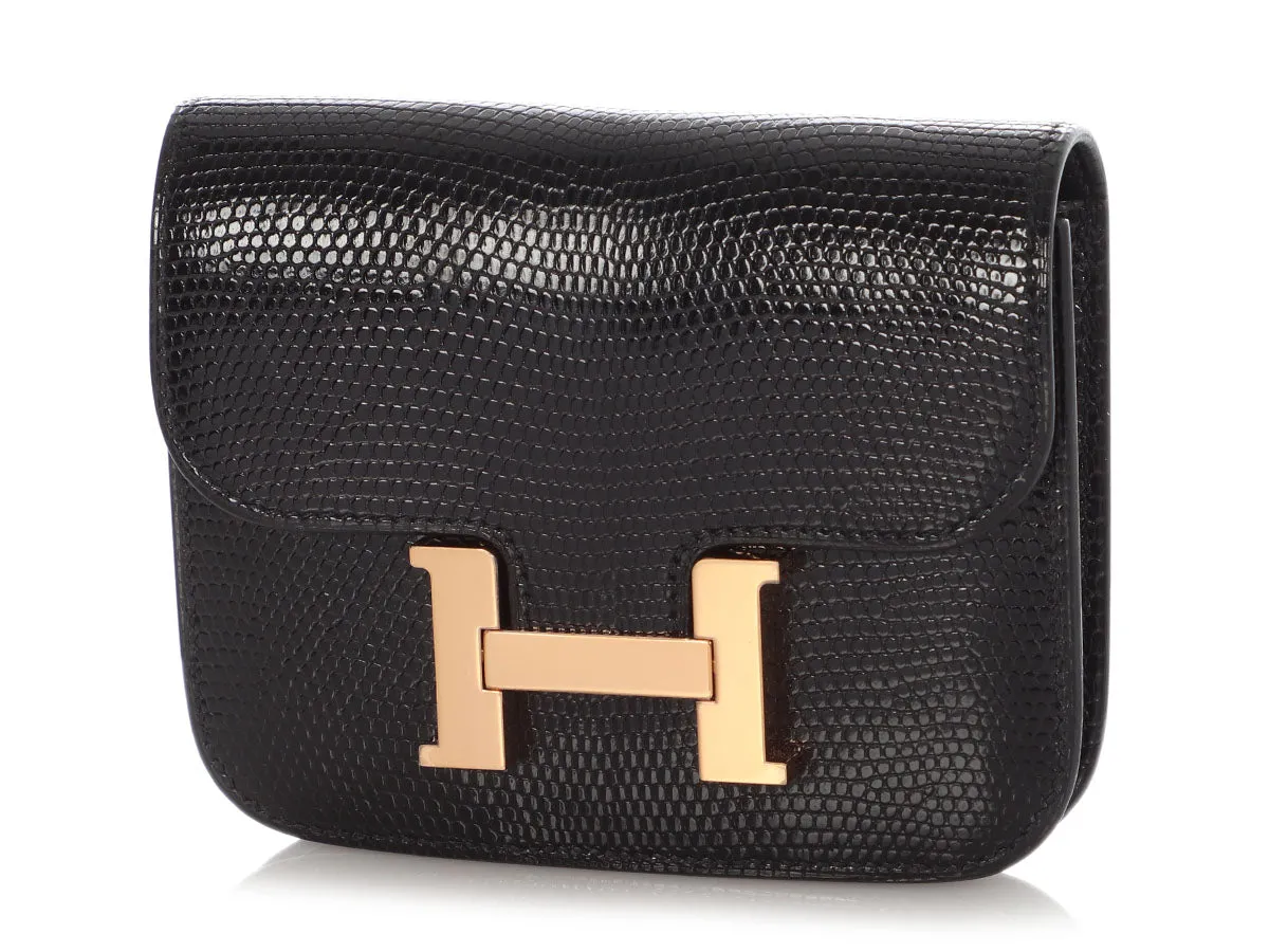Hermès Black Shiny Lizard Constance Belt/Waist Bag