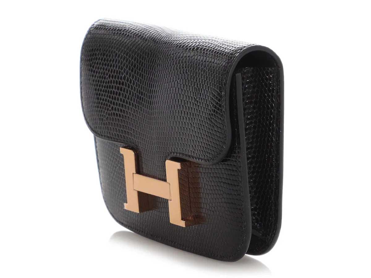 Hermès Black Shiny Lizard Constance Belt/Waist Bag