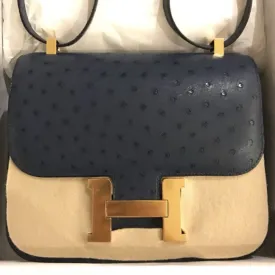 Hermès Constance 24 Bleu de Malte Ostrich Gold Hardware GHW