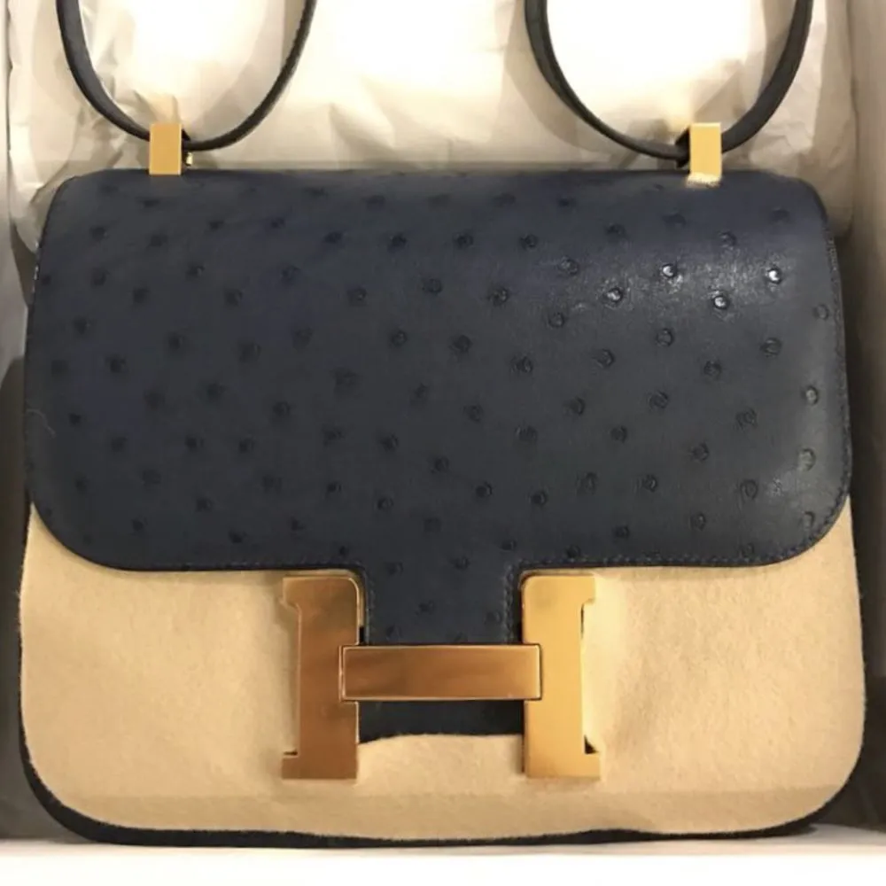 Hermès Constance 24 Bleu de Malte Ostrich Gold Hardware GHW