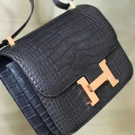 Hermès Constance 24 Graphite Alligator Mississippi Matte Rose Gold Hardware RGHW