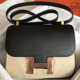 Hermès Constance 24 Noir (Black) Epsom Rose Gold Hardware RGHW