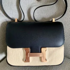 Hermès Constance 24 Noir (Black) Veau Monsieur Grainé Rose Gold Hardware RGHW