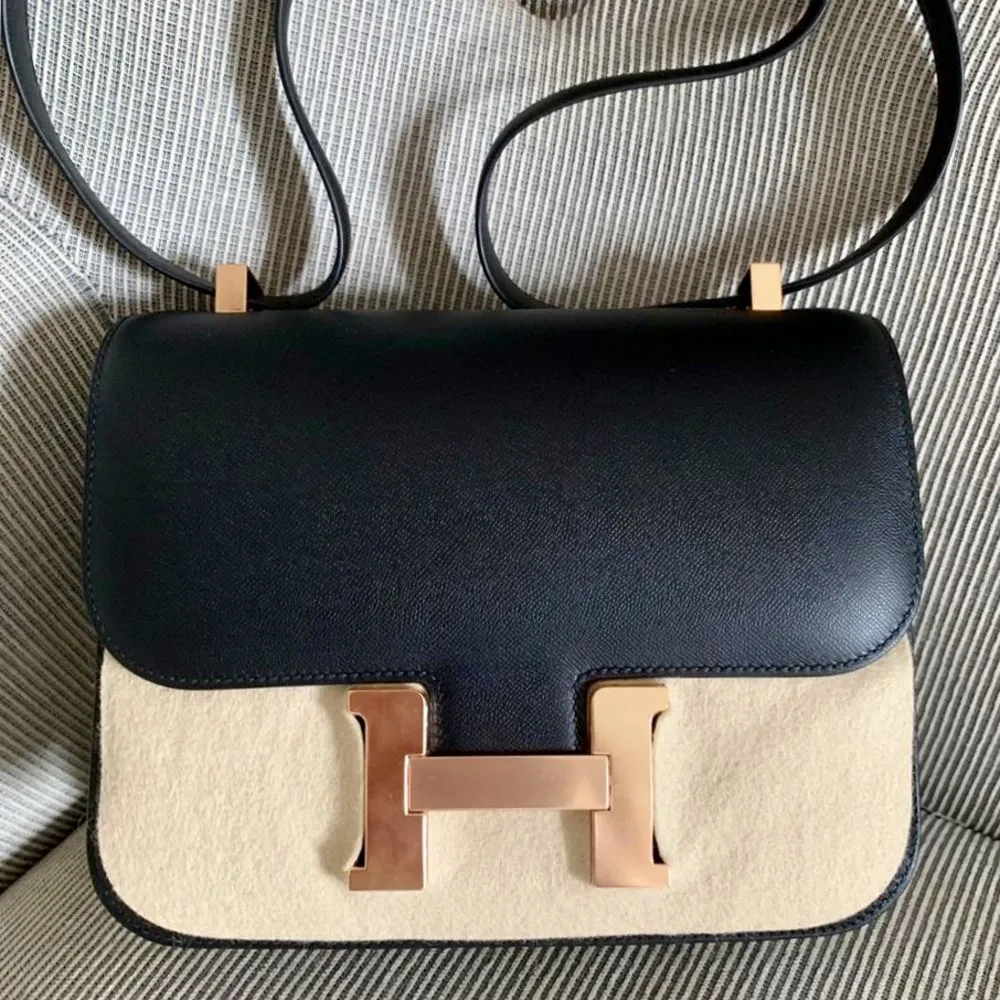 Hermès Constance 24 Noir (Black) Veau Monsieur Grainé Rose Gold Hardware RGHW
