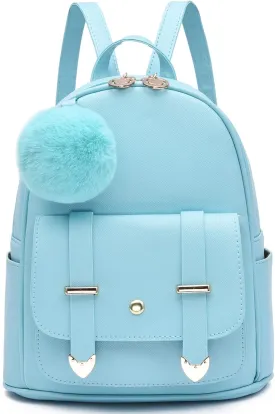 I IHAYNER Girls Fashion Backpack Mini Backpack Purse for Women Teenage Girls Purses PU Leather Pompom Backpack Shoulder Bag