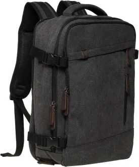KAUKKO Thick Canvas Travel Backpack, Flight Approved Carry On Backpack with Shoe Pouch and 15.6 inch Laptop Compartment, 40L Luggage Casual Daypack Weekender Bag 10-BLACK