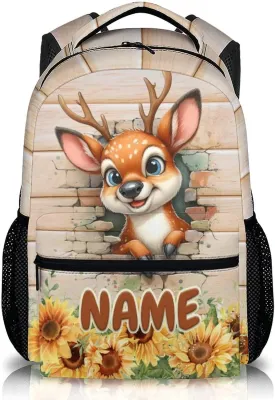 Kids Backpack, Custom Cute Deer Backpack for Boys Girls 6-8, 17 Inch Animal Themed Bookbag for School Hiking Camping