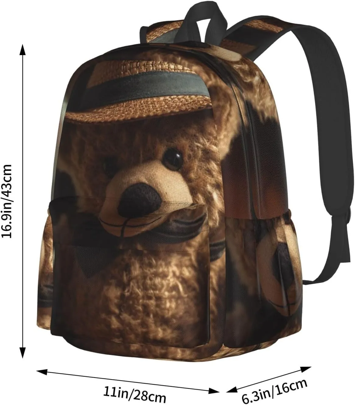 Laptop Backpack for Men Women Lightweight Backpack Bear Wearing Hat Casual Daypack with Bottle Side Pockets