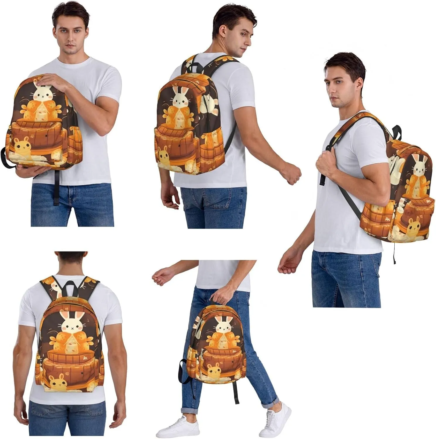 Laptop Backpack for Men Women Lightweight Backpack Bunny and Cake Casual Daypack with Bottle Side Pockets
