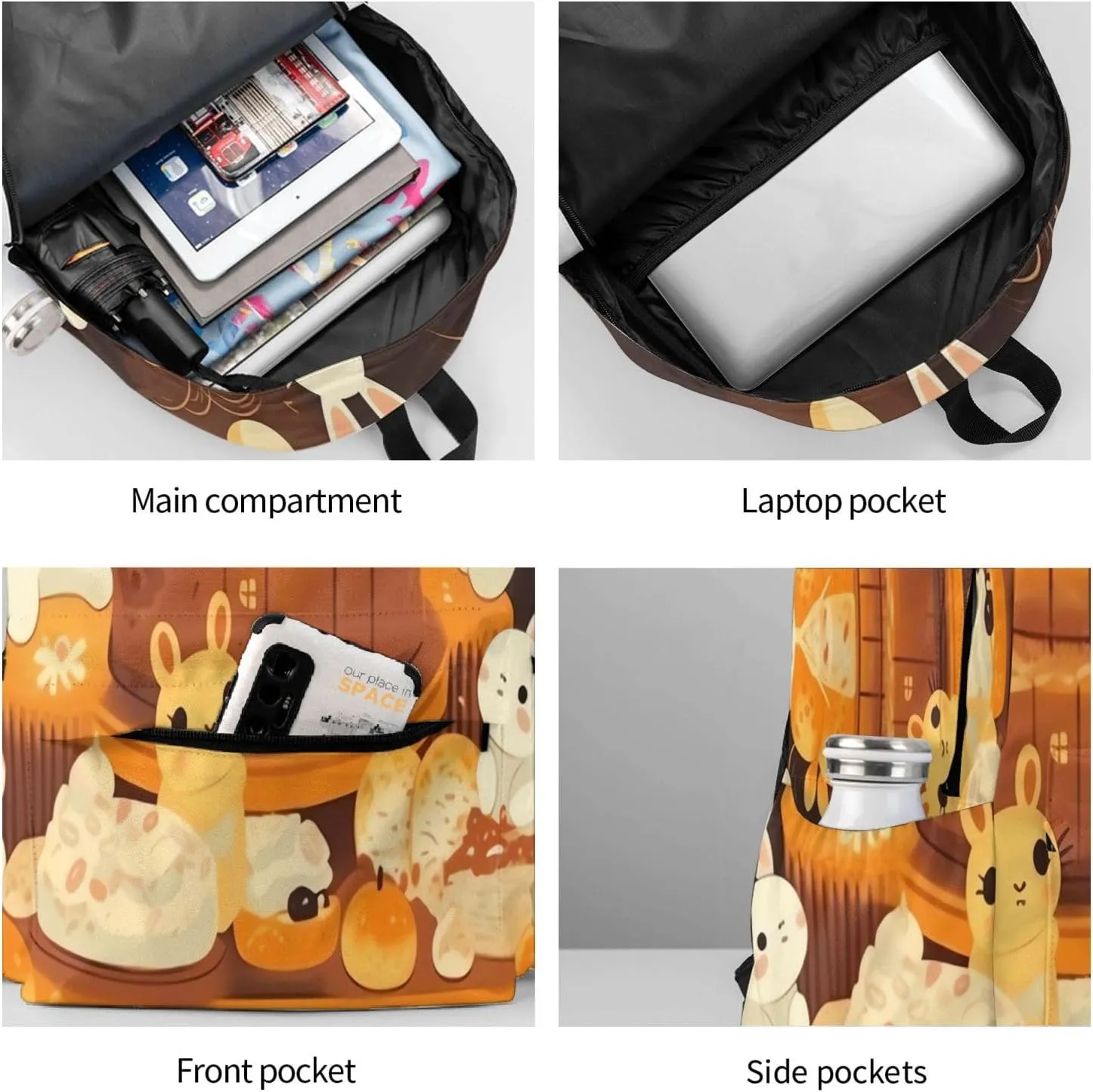 Laptop Backpack for Men Women Lightweight Backpack Bunny and Cake Casual Daypack with Bottle Side Pockets