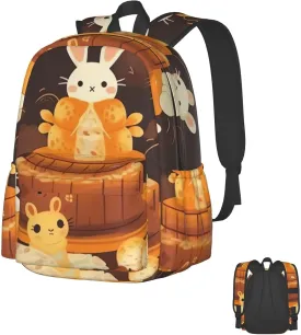 Laptop Backpack for Men Women Lightweight Backpack Bunny and Cake Casual Daypack with Bottle Side Pockets