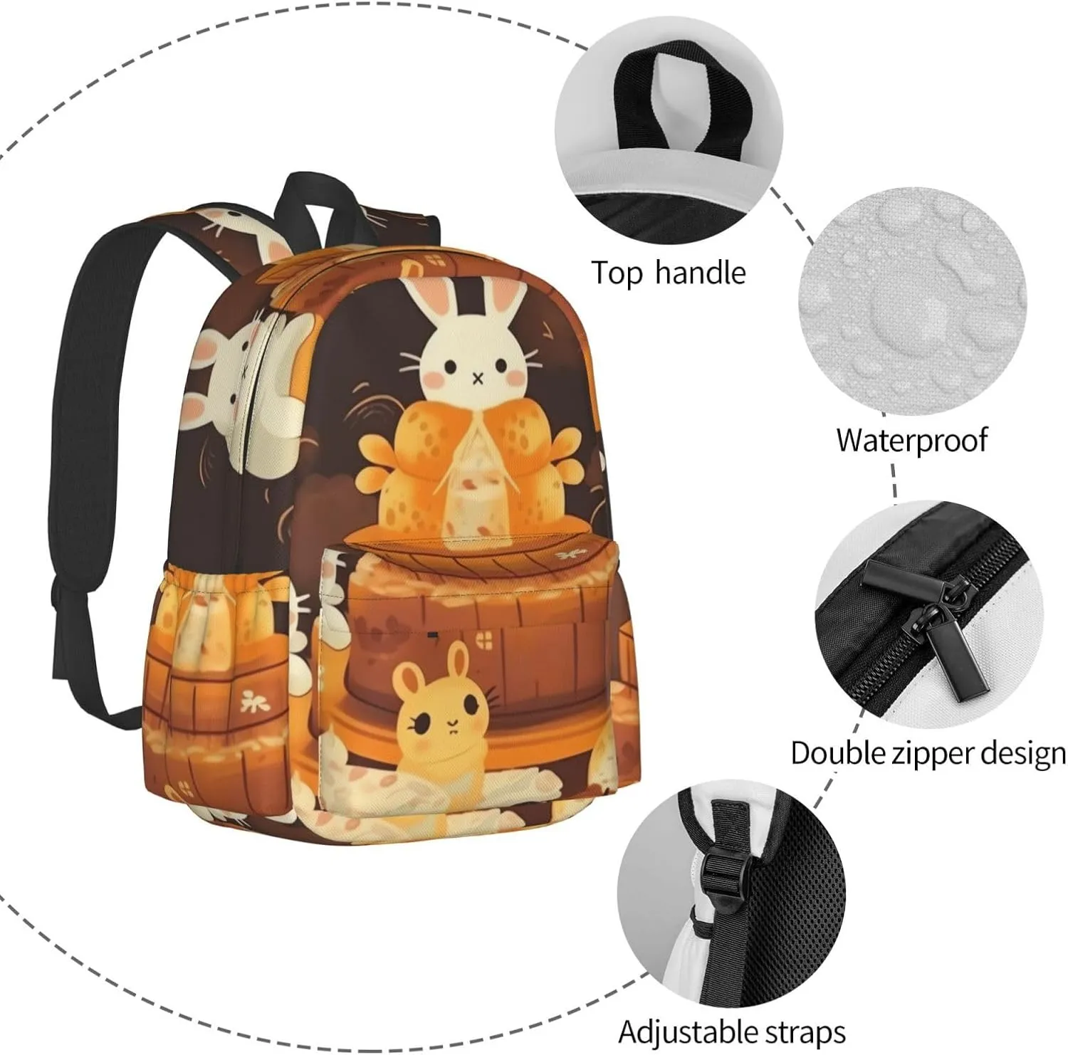 Laptop Backpack for Men Women Lightweight Backpack Bunny and Cake Casual Daypack with Bottle Side Pockets