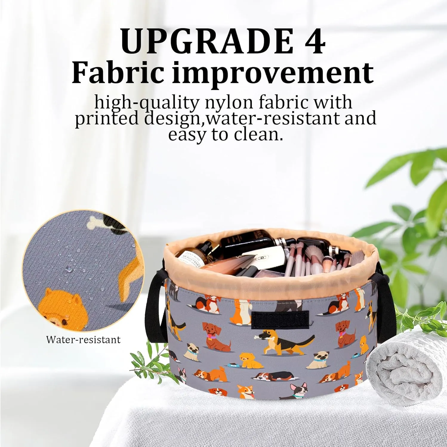 Large Barrel Drawstring Makeup Bag,Travel Makeup Bag,Portable Cosmetic Bag Make Up Organizer Bag for Travel Accessories Essentials and Hair Product,Gifts for Women Girls(dog makeup bag)