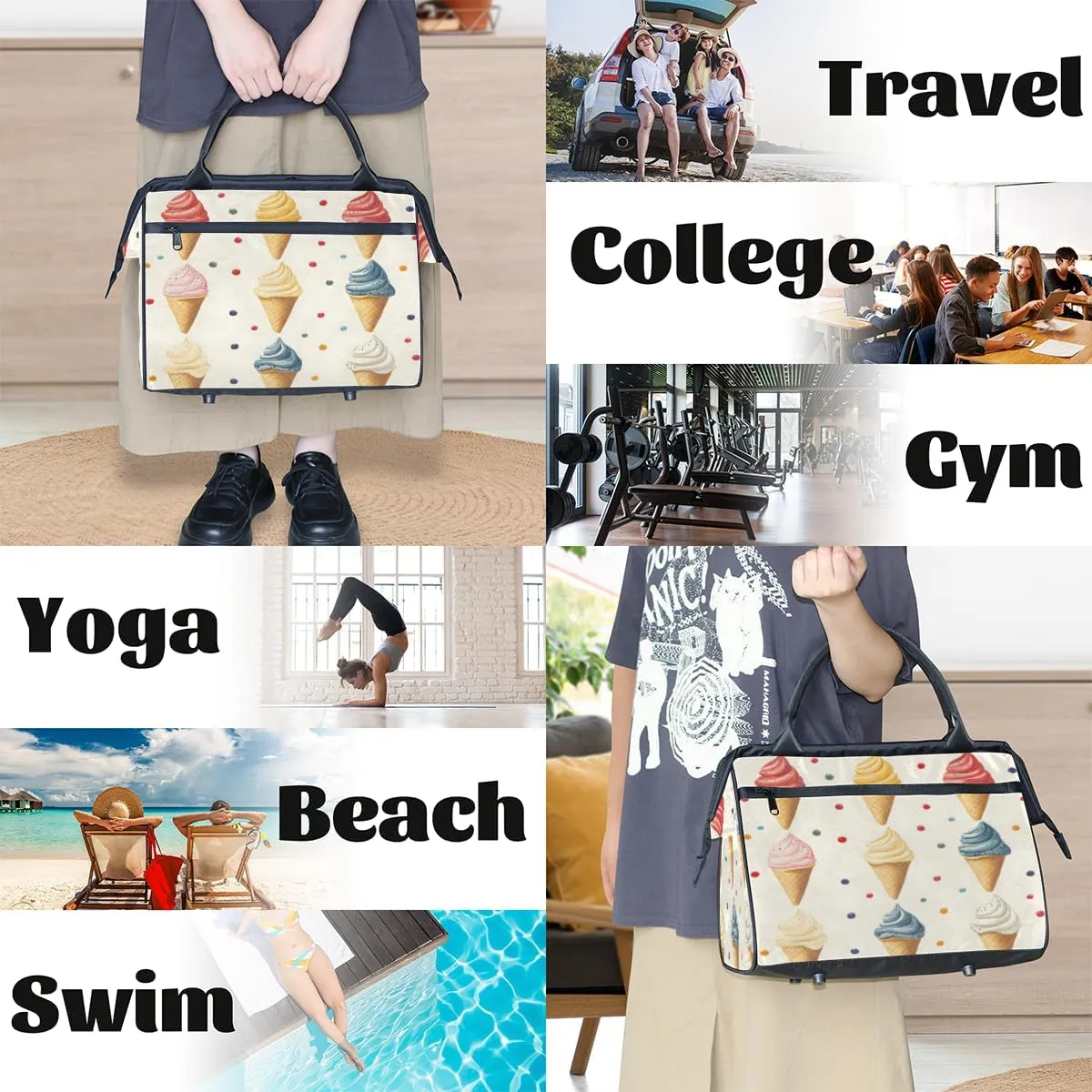 Large Tote Bag for Women with Zipper, Work Gym Tote Nurse Dance Yoga Bag for Sport, Travel