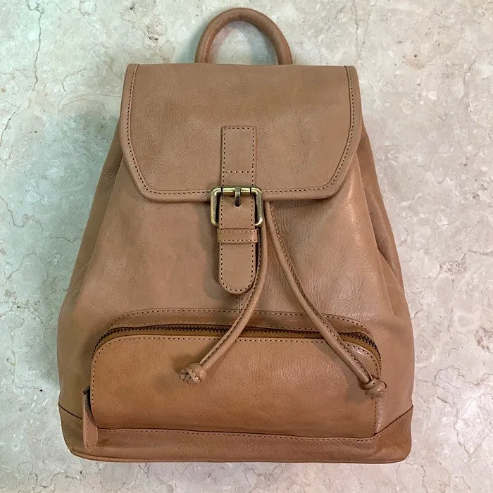 LEATHER HANDBAG CAMEL COLOURED URBAN BACKPACK