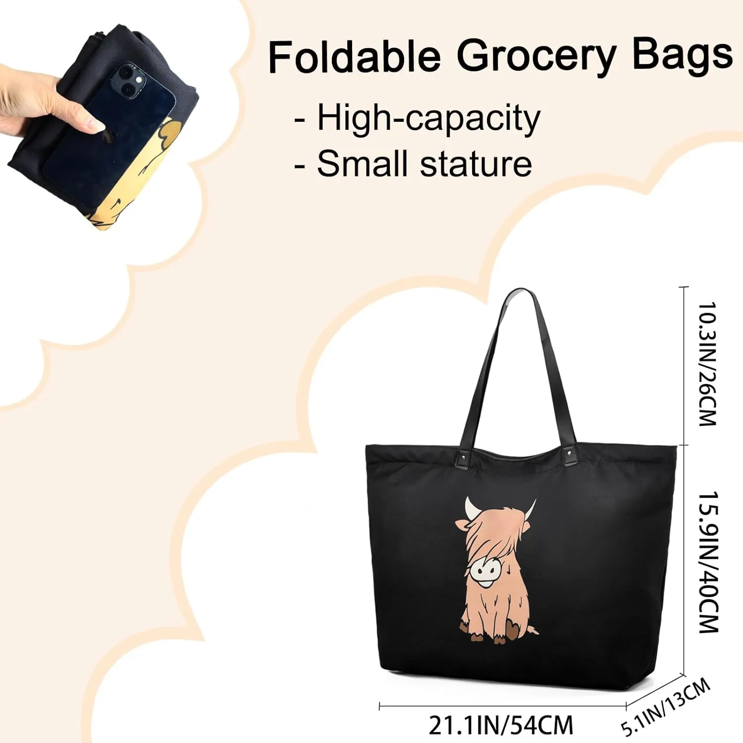 LEMEDE 30L Zip Grocery Bag - WYSIWYG,Minimalist Style Tote Bag,Wide Handheld to Reduce Shoulder Pressure,Gift for women