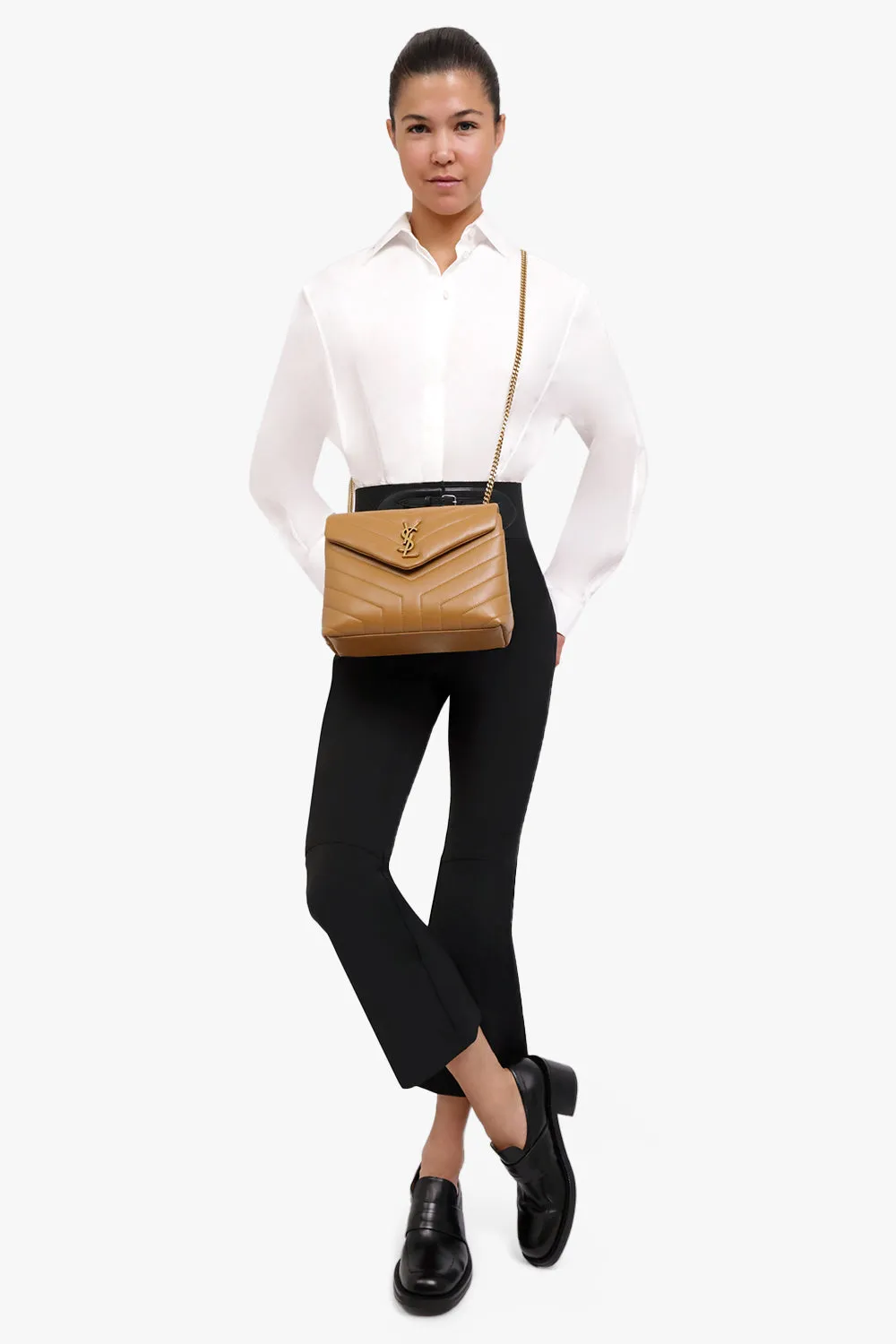 LOULOU SMALL FLAP BAG NATURAL DARK/GOLD