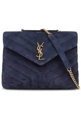 LOULOU SMALL FLAP BAG SUEDE DEEP MARINE/GOLD