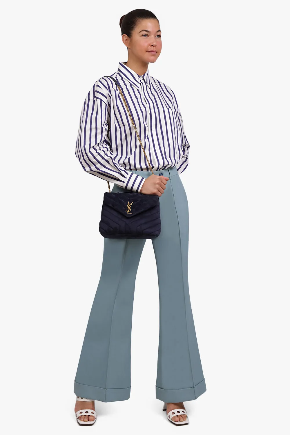 LOULOU SMALL FLAP BAG SUEDE DEEP MARINE/GOLD