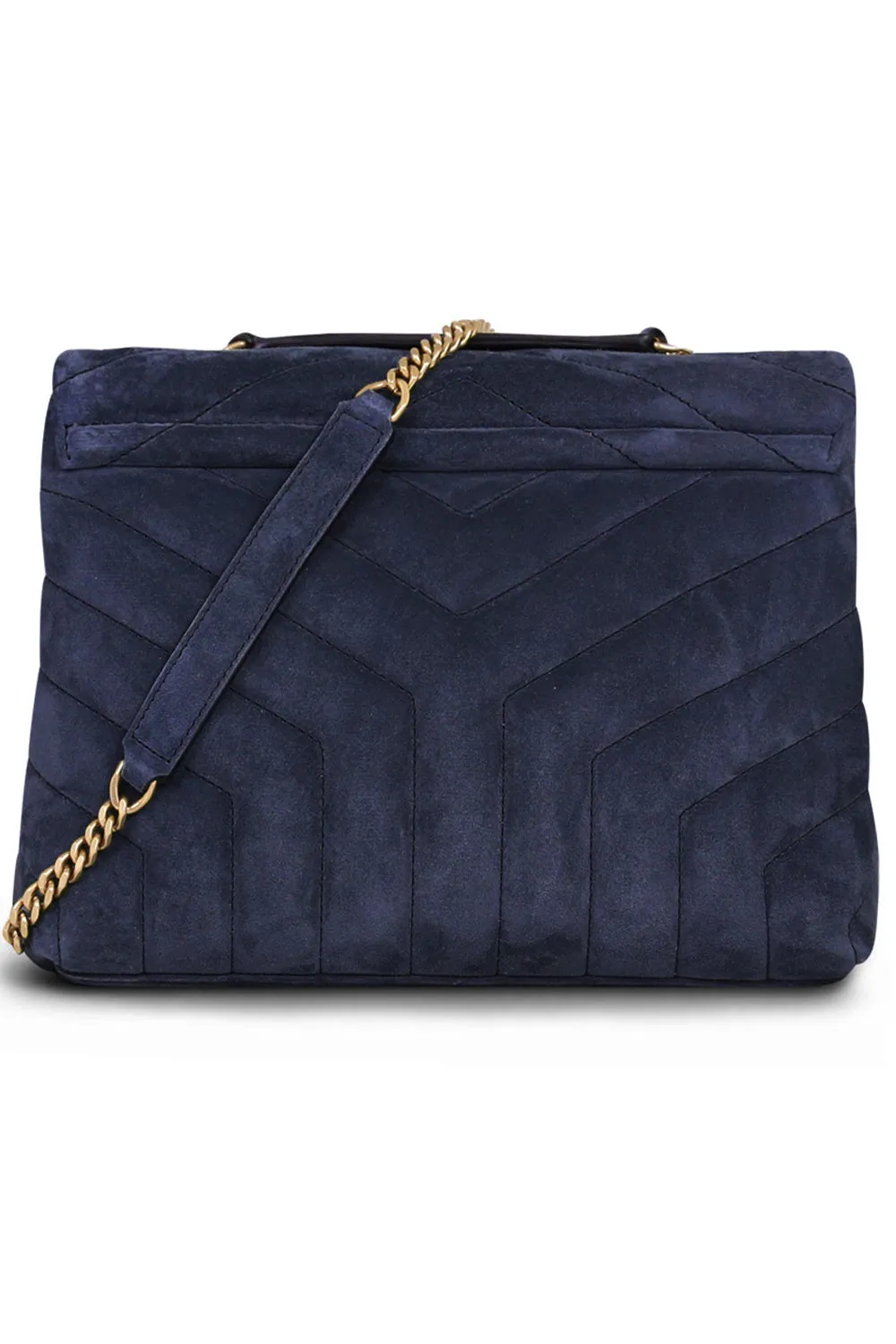 LOULOU SMALL FLAP BAG SUEDE DEEP MARINE/GOLD