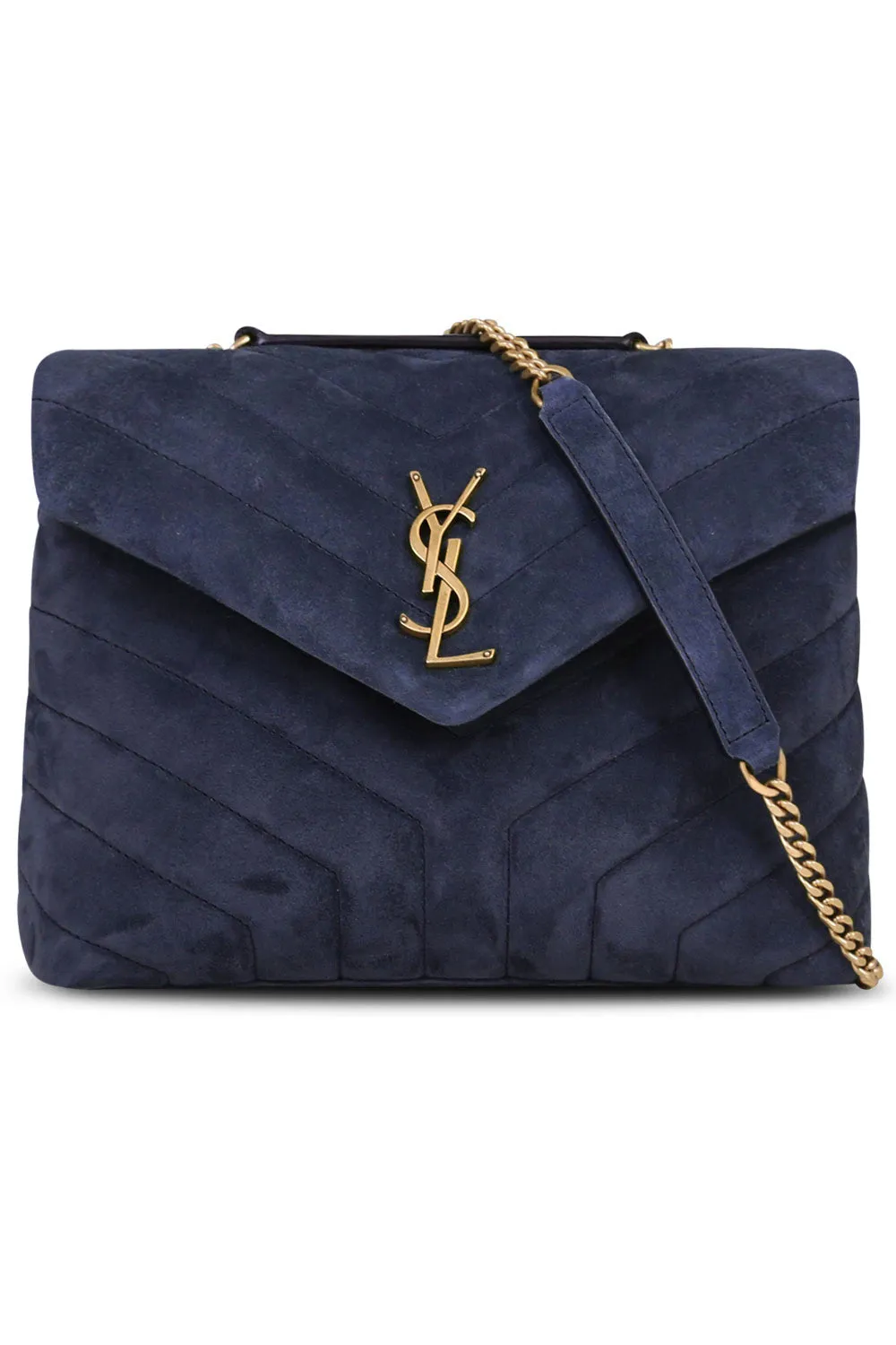 LOULOU SMALL FLAP BAG SUEDE DEEP MARINE/GOLD