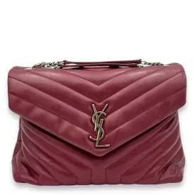 Loulou Small Red Shoulder Bag in Calfskin, Silver hardware