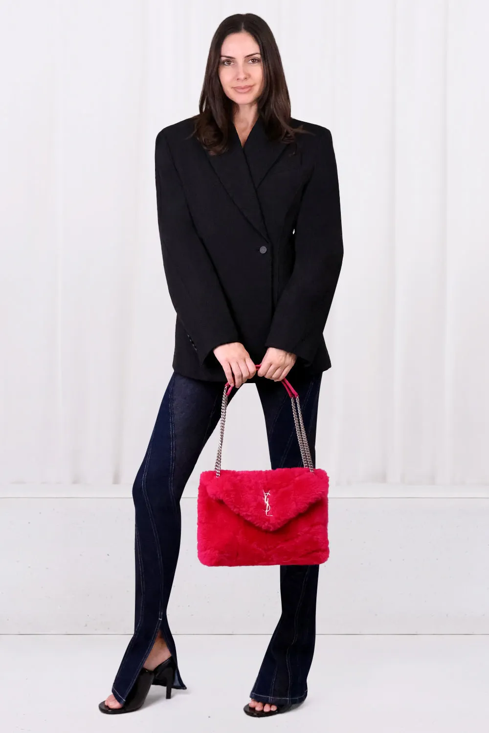 LOULOU SMALL SHEARLING PUFFER BAG | FUSCHIA