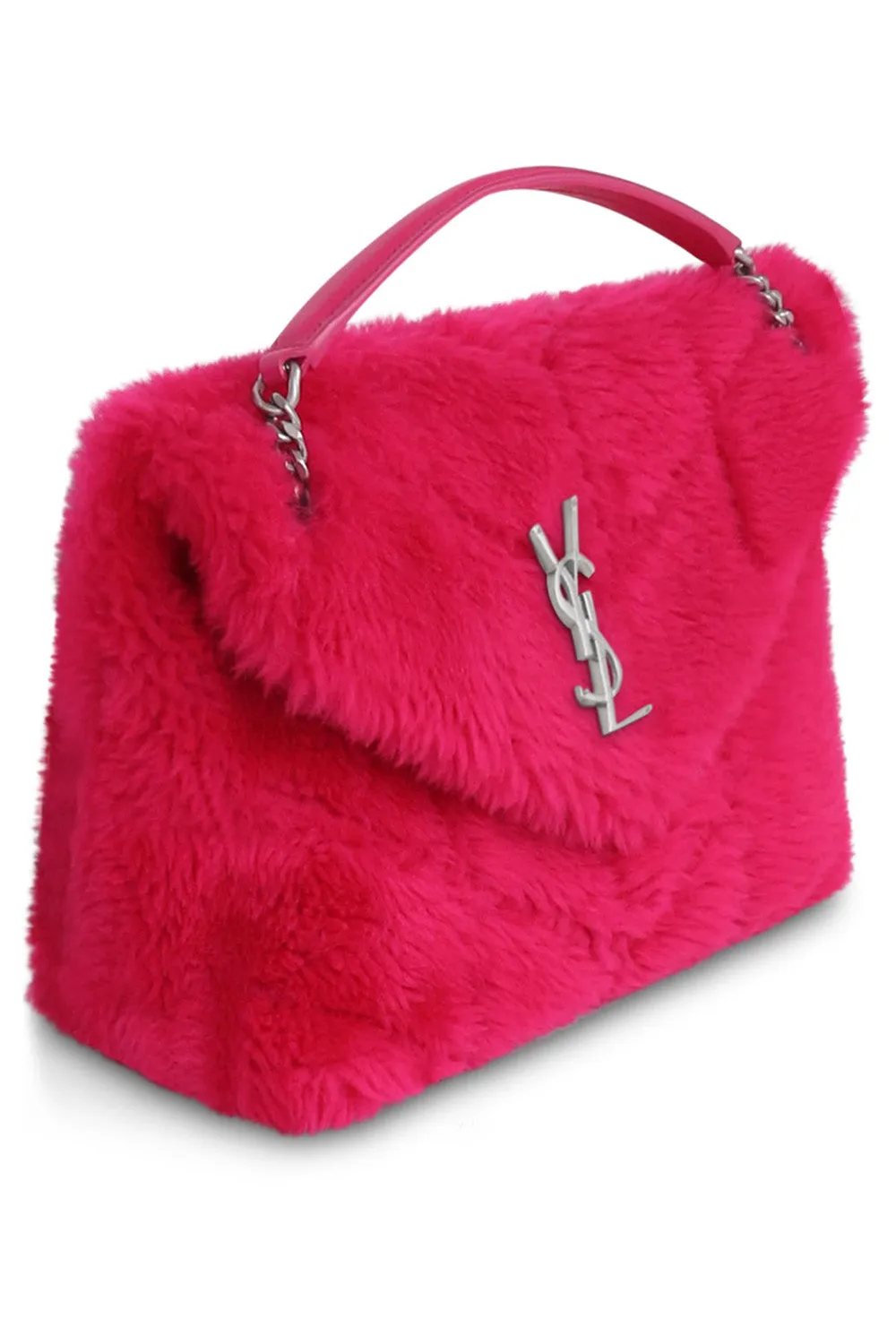 LOULOU SMALL SHEARLING PUFFER BAG | FUSCHIA