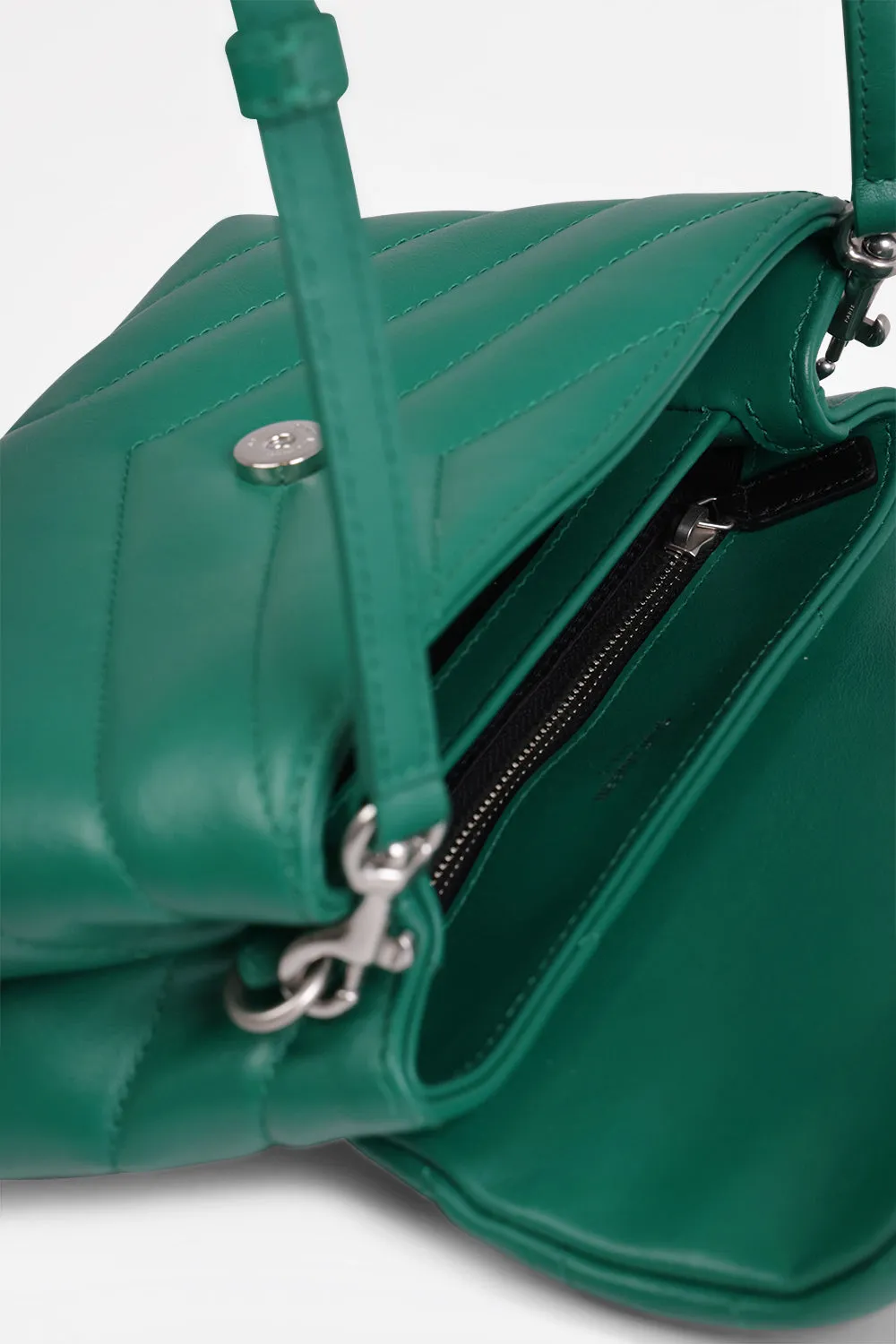 LOULOU TOY FLAP BAG ADJUSTABLE STRAP | GREEN FIELD/SILVER