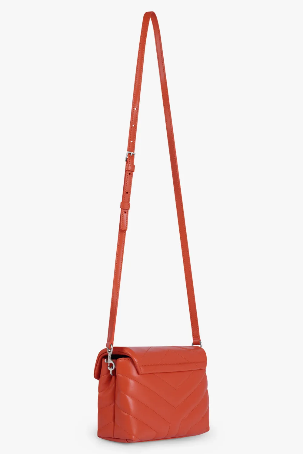 LOULOU TOY FLAP BAG ADJUSTABLE STRAP | RED ORANGE/SILVER