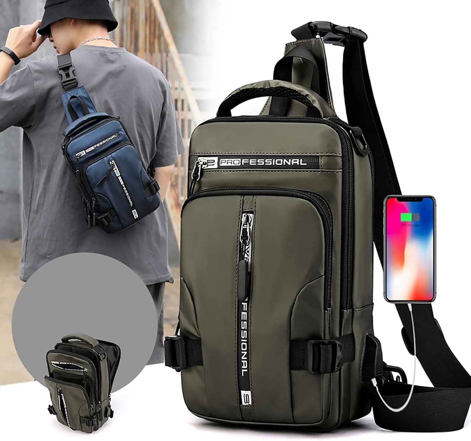 Luckyabow Waterproof Crossbody Bag, walking backpack Waterproof Sling Bag Crossbody Backpack For Men Women For Hiking (Black)
