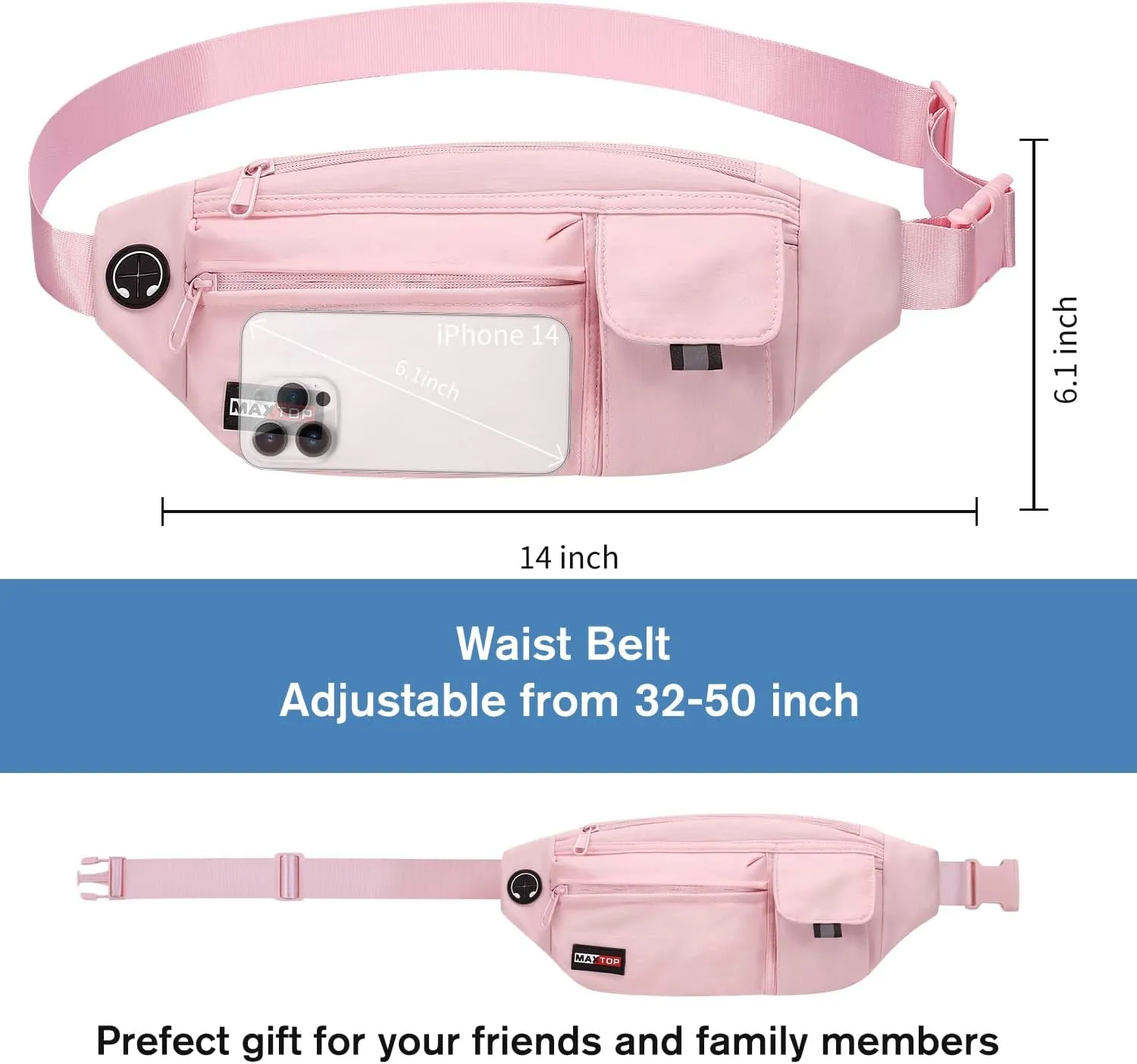 MAXTOP Large Crossbody Fanny Pack Running Travel Belts for Women Men,Water Resistant Belt Bag for Fitness Yoga Jogging Hiking Dog Waliking,Running Accessories Waist Pack Passport Bag Fits All Phones