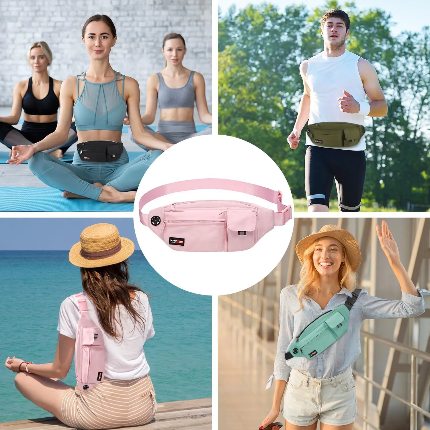 MAXTOP Large Crossbody Fanny Pack Running Travel Belts for Women Men,Water Resistant Belt Bag for Fitness Yoga Jogging Hiking Dog Waliking,Running Accessories Waist Pack Passport Bag Fits All Phones